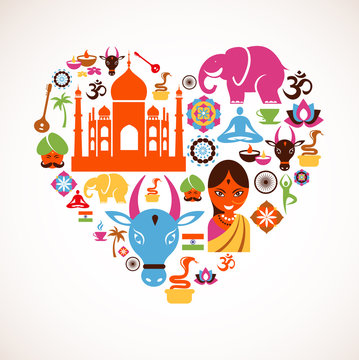 Heart with India vector icons