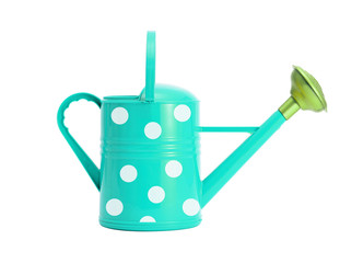 blue with white polka dot watering can isolated on white