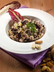 risotto with chicory and almond, vegetarian food