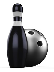 3D Bowling Ball and Pin on white background