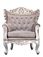 Luxurious silver armchair isolated on whith background ,clipping path