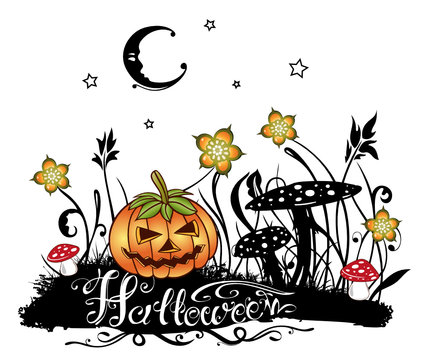 Halloween, Sankt Martin, Ranke, Kürbis, Pilze, Laub, flora