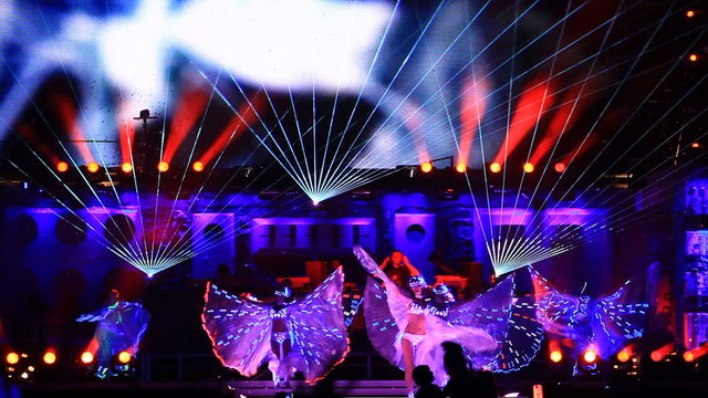 Dancers dressed as butterflies on the stage of Kazantip 2012