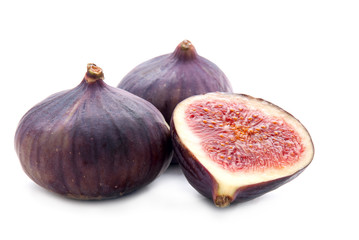 Two Figs  and Slice Isolation on White Background