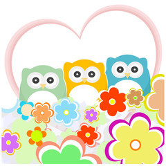 floral greeting card with owls