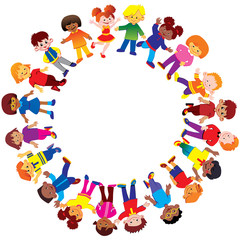 Happy kids of different nationalities play together.