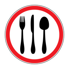 A road sign with a picture of cutlery