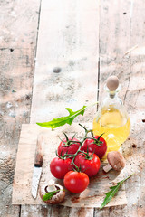 Cooking ingredients in grungy kitchen