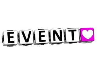 3D Love Event Button Click Here Block Text