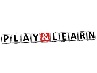 3D Play And Learn Button Click Here Block Text