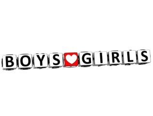 3D Boys Love Girls Button Click Here Block Text