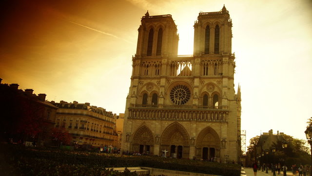 Scenes of Paris, views of the Notre Dame,time-lapse