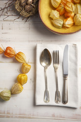 Silberbesteck mit Physalis arrangement