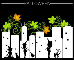 halloween postcard in the night