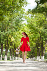 Obraz na płótnie Canvas Piękna dziewczyna w czerwonej sukni, outdoor