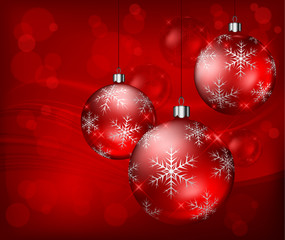 Baubles on red background