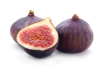 Two Figs  and Slice Isolation on White Background
