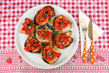 italian bruschetta  with tomato, garlic and basil