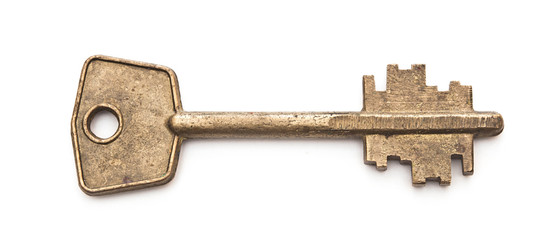 Vintage key on white background