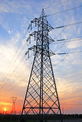 Ravenna, transmission lines at sunset.