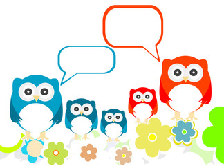 owls family speech in love on a flowery landscapes
