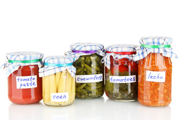 Fototapeta na wymiar Jars with canned vegetables isolated on white