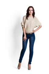 Beautiful woman in beige blouse