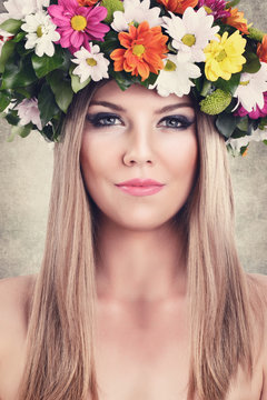 Portrait of woman with flower wreath