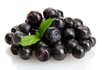blueberries with mint  isolated on white