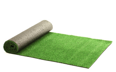 artificial rolled green grass, isolated on white