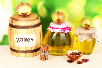 Honey and apples with cinnamon