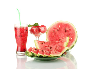 Refreshing desserts of watermelon isolated on white