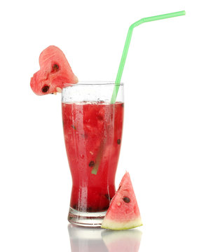 A glass of fresh watermelon juice isolated on white