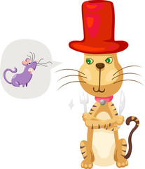 cat with rat vector Illustration