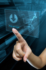 a woman hand add to cart on screen