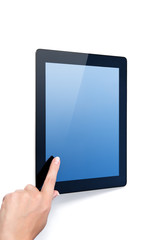 female hand holding a tablet