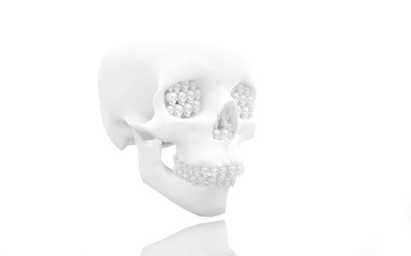Abstract human skull with small skulls instead of teeth.