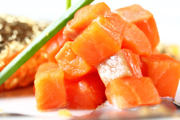 Salmon fillet in cream Sauce caviar. 