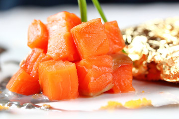 Salmon fillet in cream Sauce caviar. 