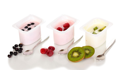 Yogurt with fruits and berries isolated on white