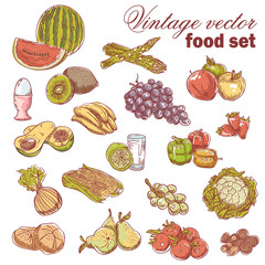 Vintage hand-drawn food set with fruit and vegetables © Yuzach