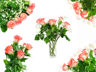 Red roses bouquet set isolated on the white