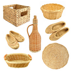 Set of wicker object isolated on white background