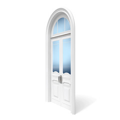 White wooden door with reflected glass sections