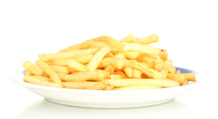 Potatoes fries in the plate isolated on white