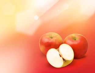 apple cut slice on red background