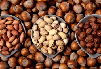 Three types of nuts - background