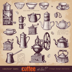 Coffee or tea? - set of vintage design elements