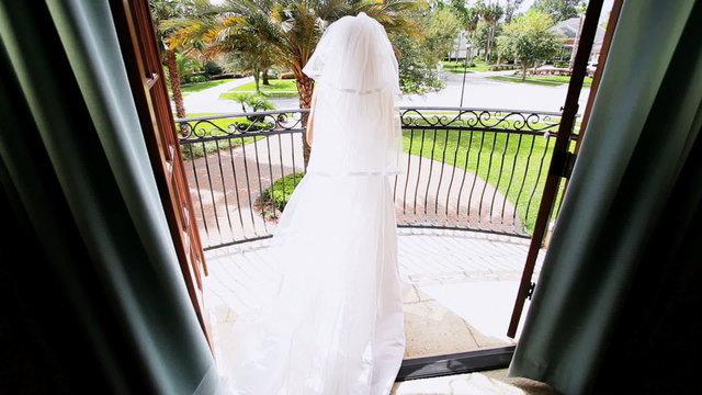 Portrait Caucasian Bride White Wedding Dress