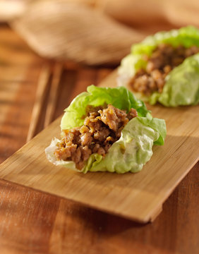 Asian Lettuce Wrap With Minced Chicken And Seasonings